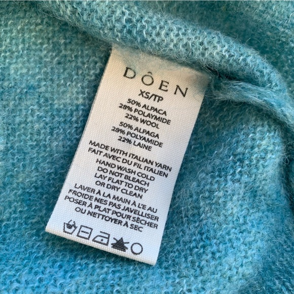 NWT Doen Petra Alpaca Merino Wool Crew Neck Button Cardigan Sweater Bleu Menthe - Picture 10 of 13